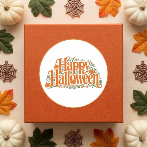 Elegant Fall Happy Halloween Orange Pumpkins Green Classic Round Sticker
