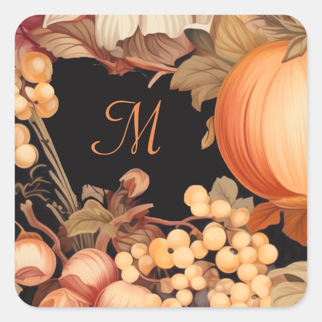 Elegant fall harvest monogram stylish square sticker (Front)