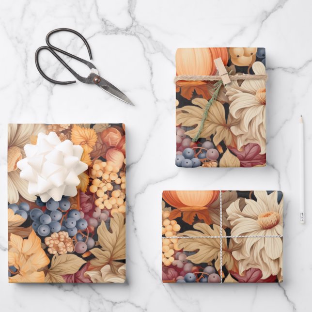 Elegant fall harvest pattern stylish chic wrapping paper sheets (Front)
