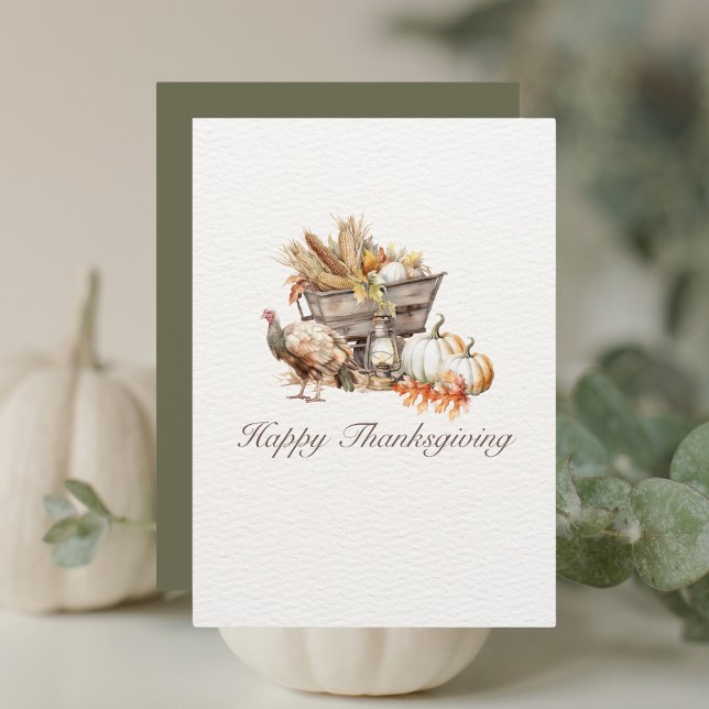 Elegant Fall Harvest Watercolor Happy Thanksgiving Holiday Card (Creator Uploaded)