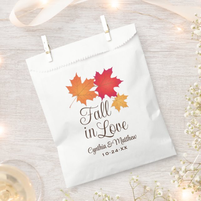 Elegant Fall in Love Autumn Leaves Wedding Favor Bag (Clipped)