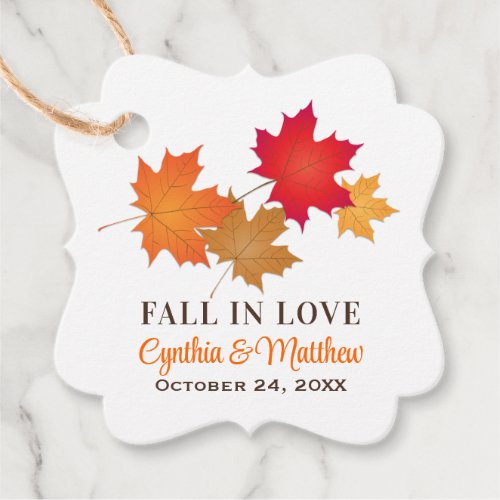 Elegant Fall in Love Autumn Leaves Wedding Favor Tags