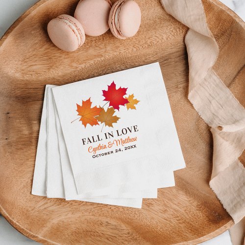 Elegant Fall in Love Autumn Leaves Wedding Napkins