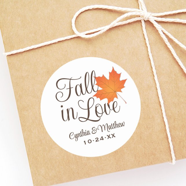 Elegant Fall in Love Autumn Maple Wedding Classic Round Sticker (Creator Uploaded)