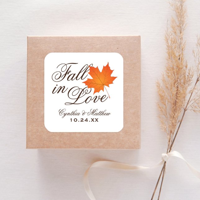Elegant Fall in Love Autumn Maple Wedding Square Sticker (Creator Uploaded)