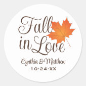 Elegant Fall in Love Autumn Wedding Monogram Classic Round Sticker (Front)
