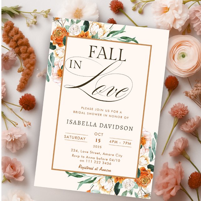 Elegant Fall in Love Bridal Shower Floral Autumn Invitation (Elegant Fall in Love Bridal Shower Floral Autumn Invitation)