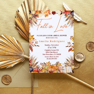 Elegant Fall in Love Bridal Shower Pumpkin Flowers Invitation