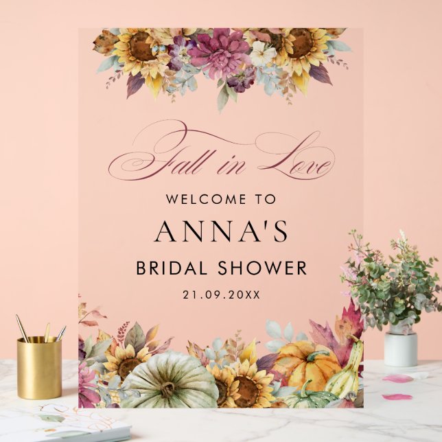 Elegant Fall In Love Bridal Shower Welcome Sign (Wedding)