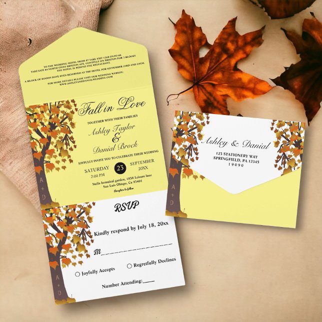 Elegant Fall in Love Carved Tree Romantic Wedding All In One Invitation (Creator Uploaded)