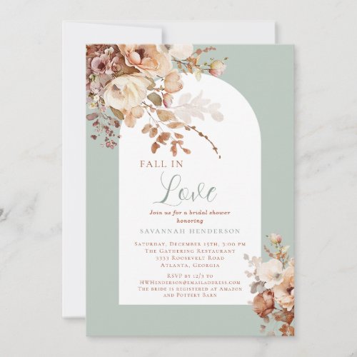 Elegant Fall In Love Floral Bridal Shower Invitation