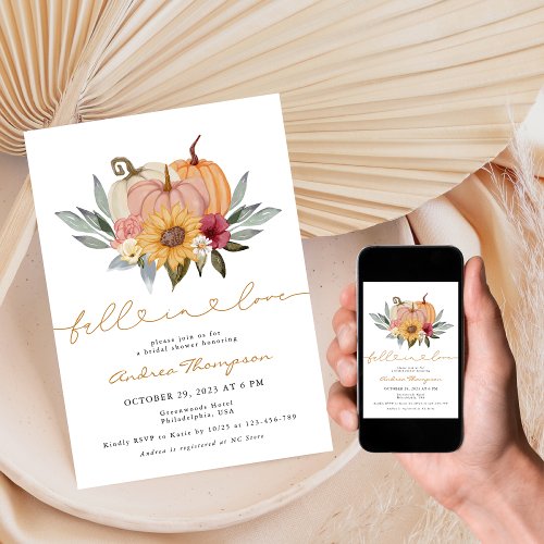 Elegant Fall in Love Floral Pumpkin Bridal Shower Invitation