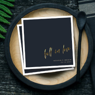 Elegant Fall in Love Gold Script Wedding Napkins