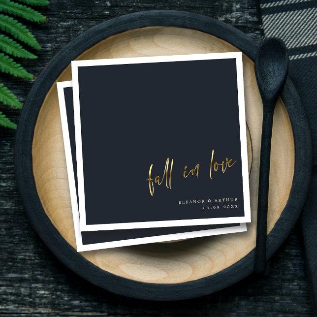 Elegant Fall in Love | Gold Script Wedding Napkins (Elegant Gold Script_ Modern Love - Wedding Décor Napkins)