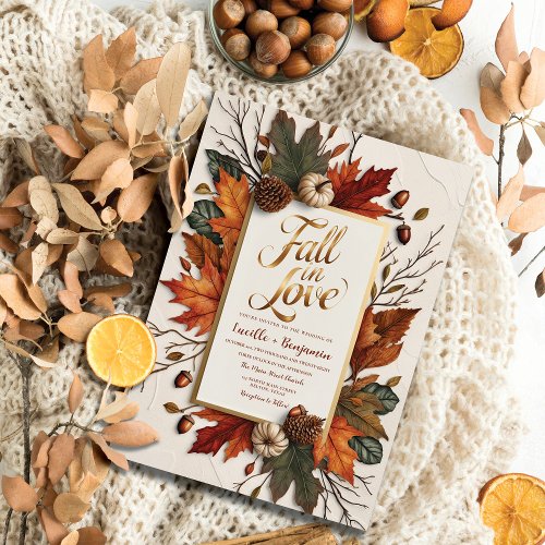 Elegant Fall in Love Golden Autumn Wedding Invitation