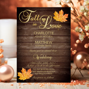 Elegant FALL in LOVE Rustic Wood Wedding Invitation