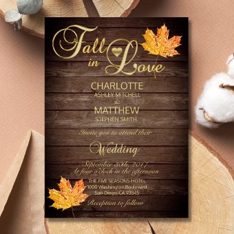 Elegant Fall In Love Rustic Wood Wedding Invitation 