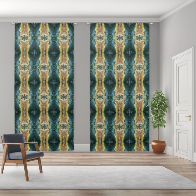 Elegant Fall Leaf Art, Green Yellow Brown Stripes Blackout Curtains (Wide)