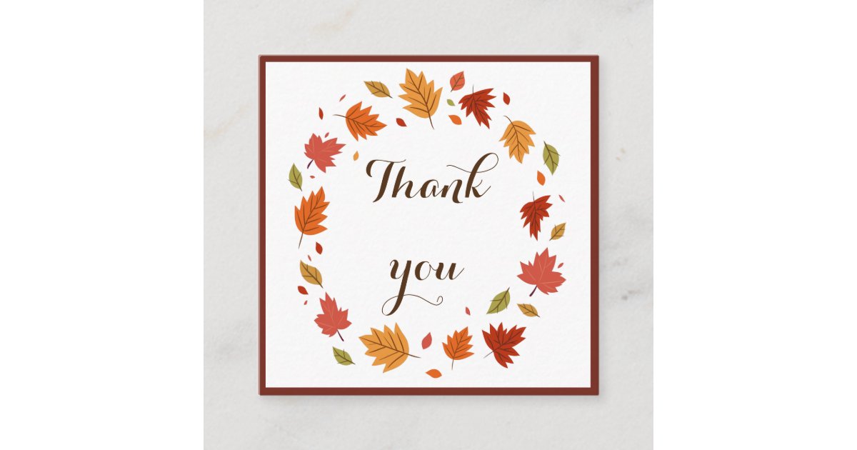 Elegant Fall Leaf Thank You Customer Appreciation Square Business Card ...