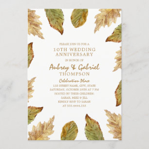 Elegant Fall Leaves 10th Wedding Anniversary Invitation