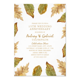 Elegant Fall Leaves 15th Wedding Anniversary Card