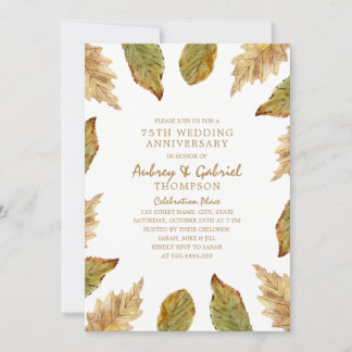 Elegant Fall Leaves 75th Wedding Anniversary Invitation