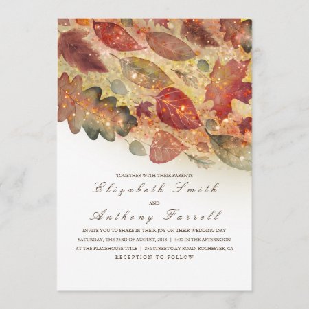 Elegant Fall Leaves And Glitter Wedding Invitation