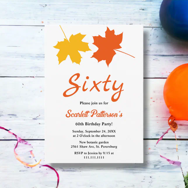 Elegant Fall Leaves Autumn Floral 60th Birthday Invitation | Zazzle
