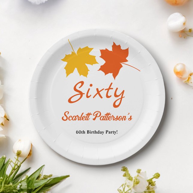 Elegant Fall Leaves Autumn Floral 60th Birthday Paper Plates (Creator Uploaded)