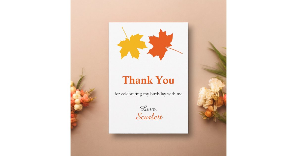 Elegant Fall Leaves Autumn Floral 60th Birthday Thank You Card | Zazzle