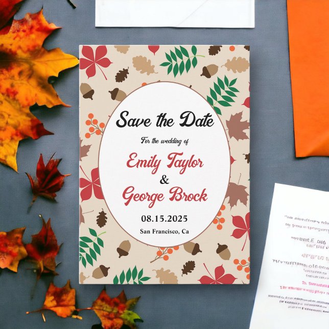 Elegant Fall Leaves Autumn Modern Floral Wedding Save The Date (Creator Uploaded)
