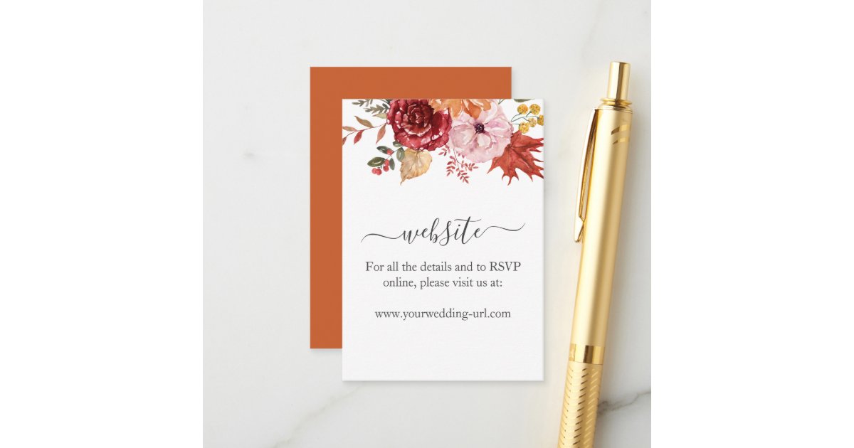 Elegant Fall Leaves Autumn Wedding Details Card | Zazzle