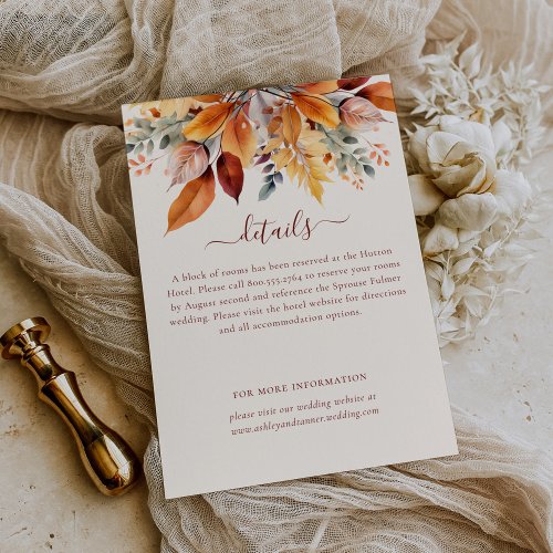 Elegant Fall Leaves Autumn Wedding Details Enclosure Card