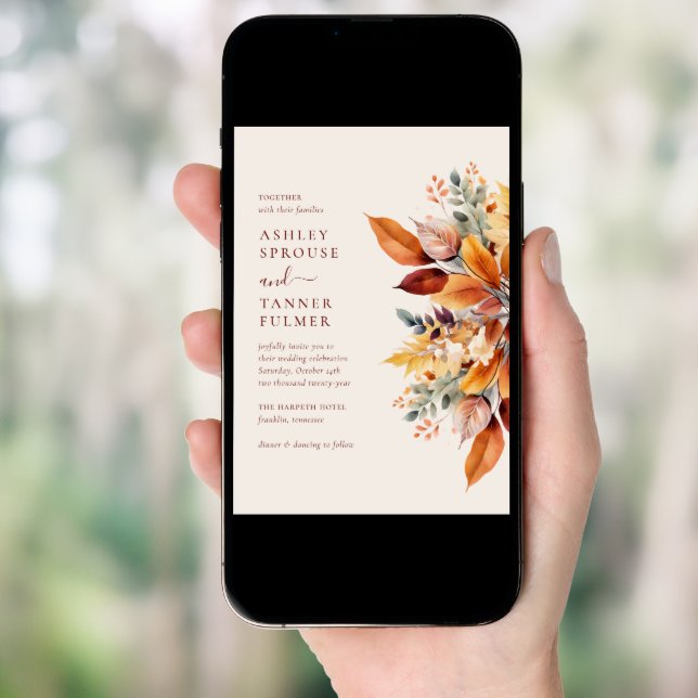 Elegant Fall Leaves Autumn Wedding Invitation (Front Digital)