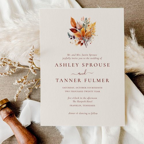 Elegant Fall Leaves Autumn Wedding Invitation