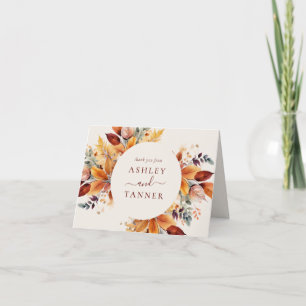 Elegant Fall Leaves Autumn Wedding Letterpress Thank You Card