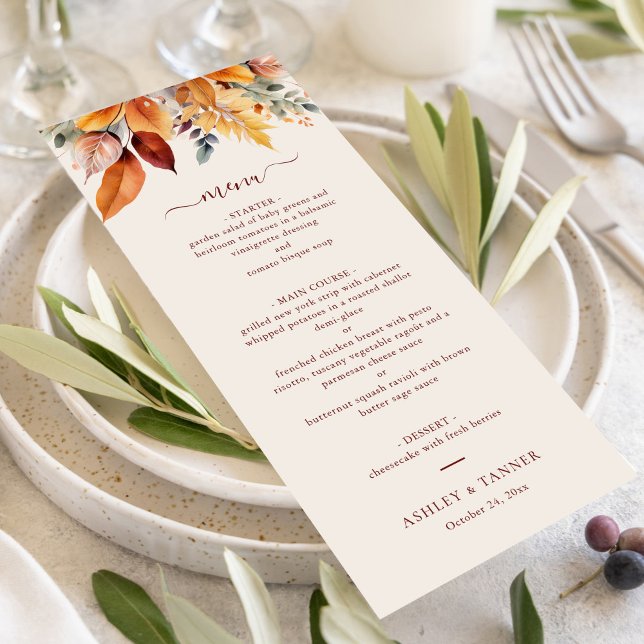 Elegant Fall Leaves Autumn Wedding  Menu (Creator Uploaded)