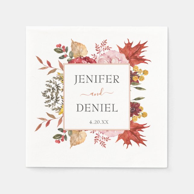 Elegant Fall Leaves Autumn Wedding  Napkins (Front)