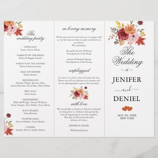 Elegant Fall Leaves Autumn Wedding Programme (Front)