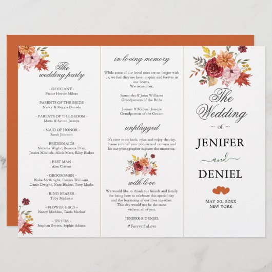 Elegant Fall Leaves Autumn Wedding Programme (Front/Back)