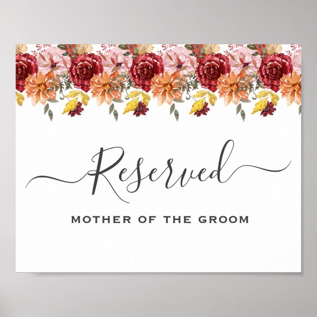 Elegant Fall Leaves Autumn Wedding Reserved Sign (Front)