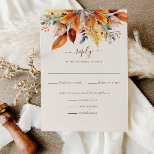 Elegant Fall Leaves Autumn Wedding RSVP Card