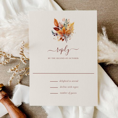 Elegant Fall Leaves Autumn Wedding RSVP Card