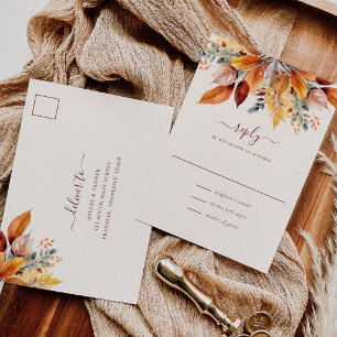 Elegant Fall Leaves Autumn Wedding RSVP Postcard