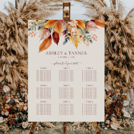 Elegant Fall Leaves Autumn Wedding Seating Chart Foam Board