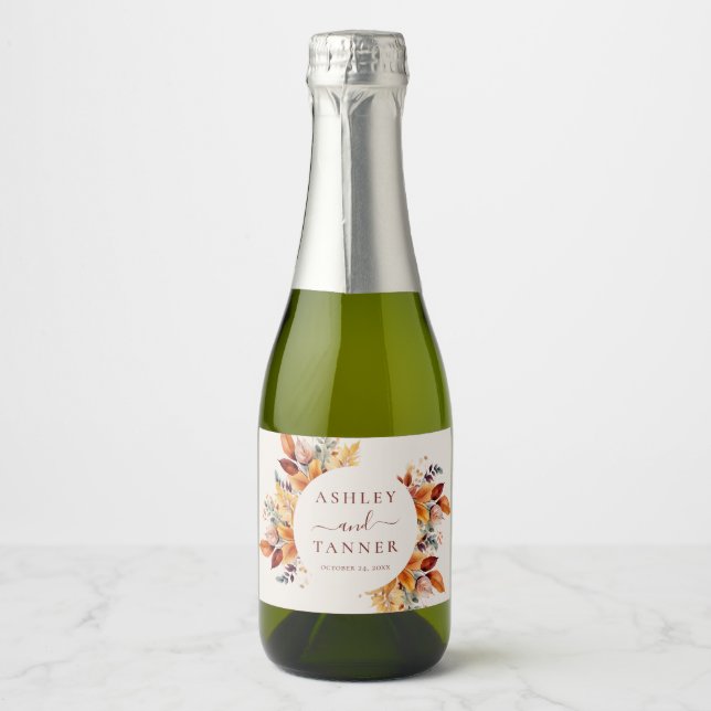 Elegant Fall Leaves Autumn Wedding Sparkling Wine Label (Front)