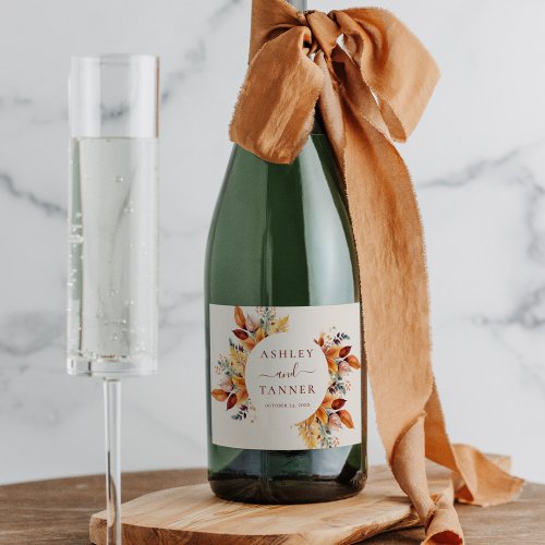 Elegant Fall Leaves Autumn Wedding Sparkling Wine Label