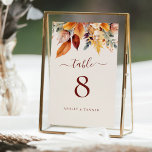 Elegant Fall Leaves Autumn Wedding Table Number<br><div class="desc">Elegant Fall Leaves Autumn Wedding Table Number features a beautiful bouquet of autumn leaves in rust,  yellow,  gold,  mustard,  brown and purple.</div>