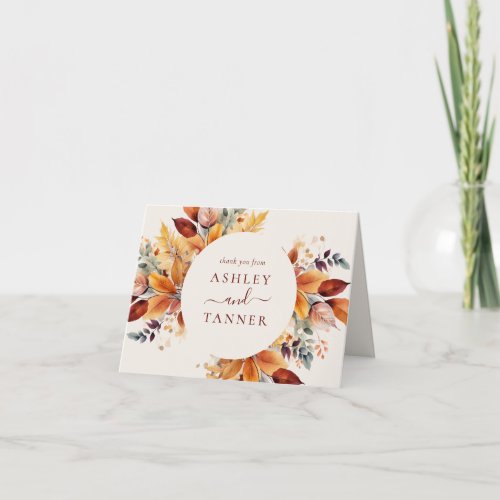 Elegant Fall Leaves Autumn Wedding Thank You Card