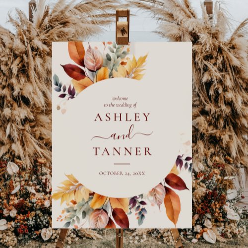 Elegant Fall Leaves Autumn Wedding Welcome Sign